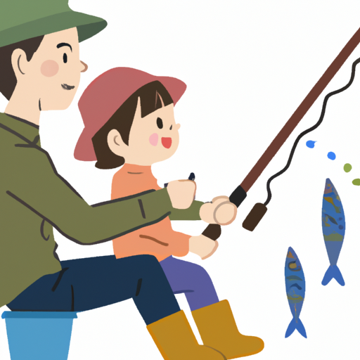 איור של אב וילד נהנים מטיול דיג יחד